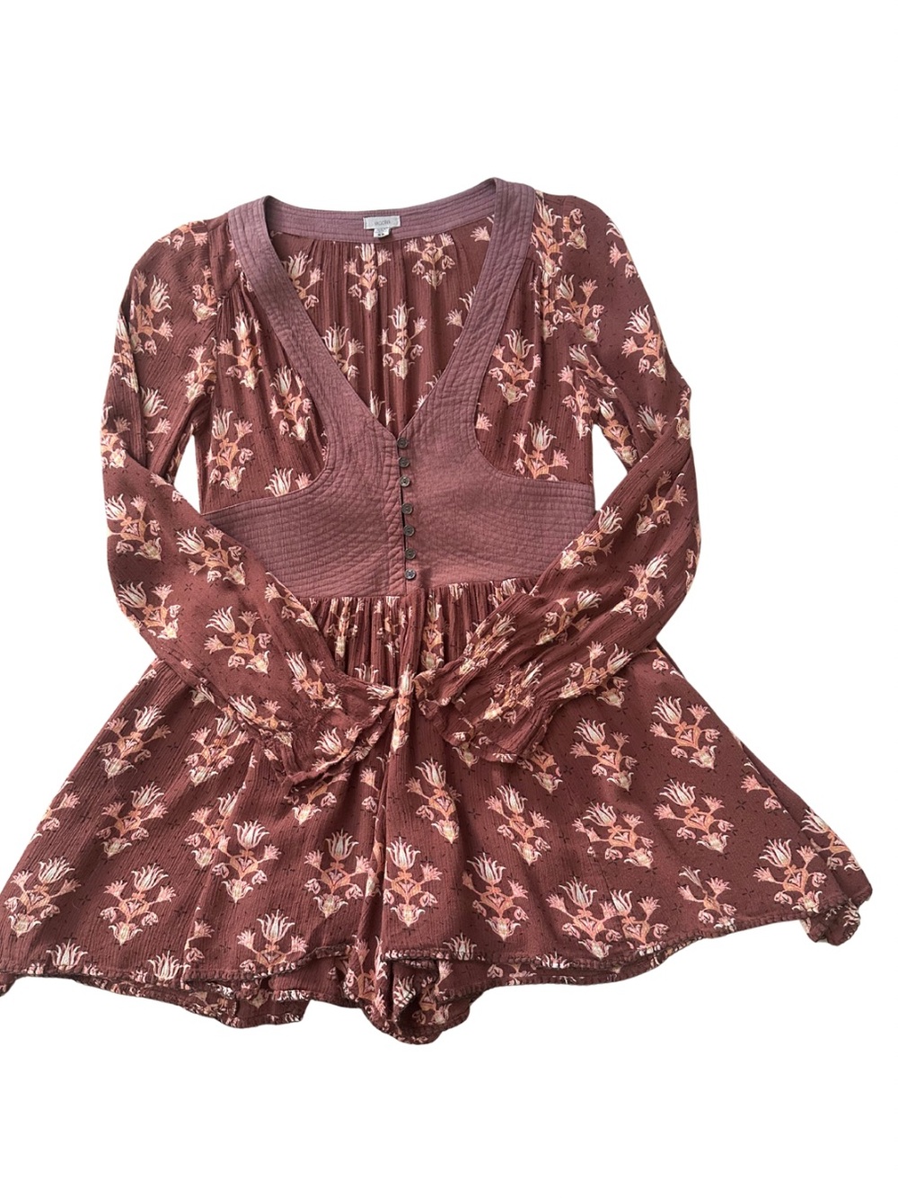 Ecote UO Boho Western Floral Romper Quilted Corset Long Sleeve Cottagecore 70s